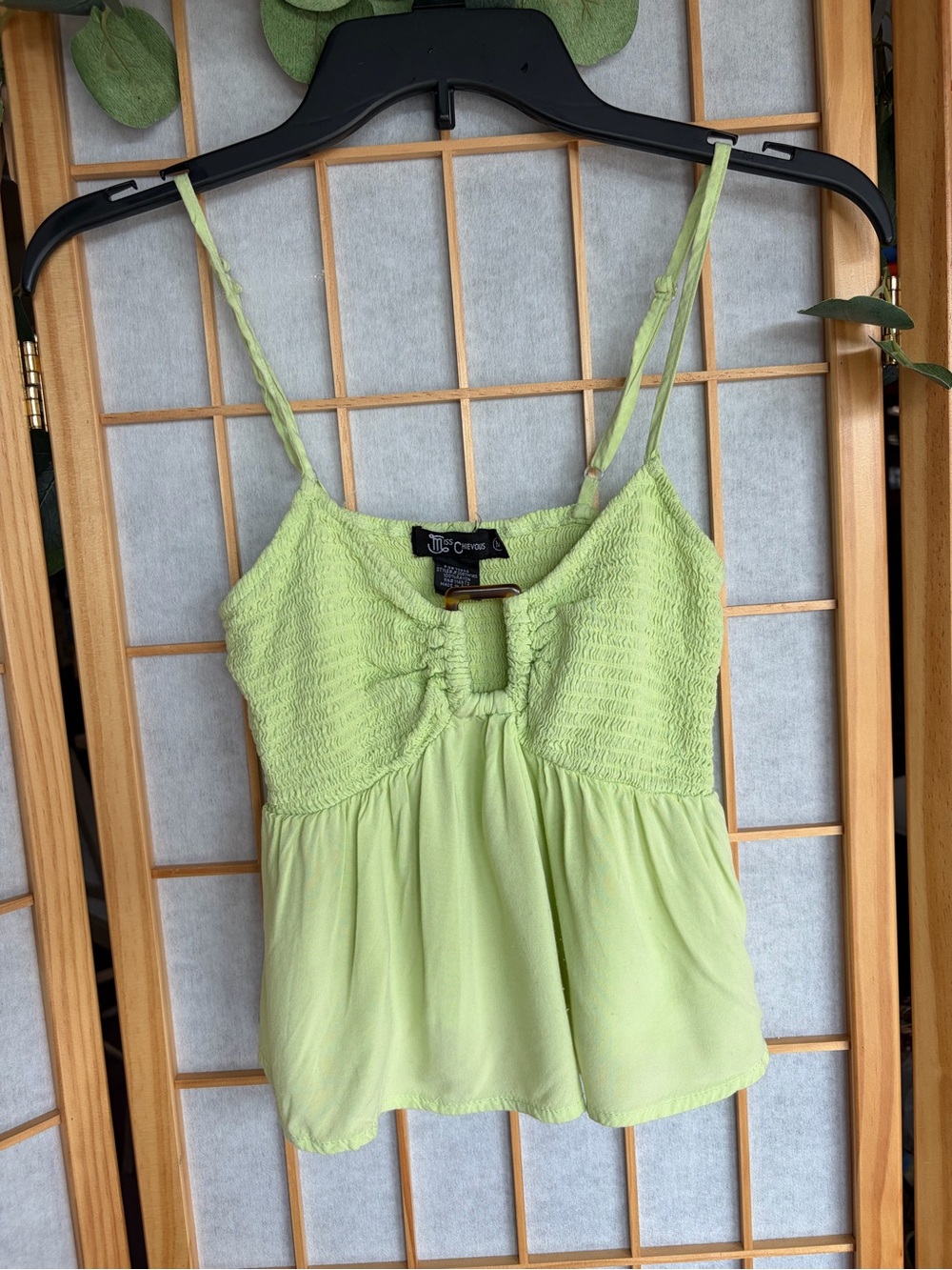 Miss Chievous Lime Green Smocked Ring-Front Camisole